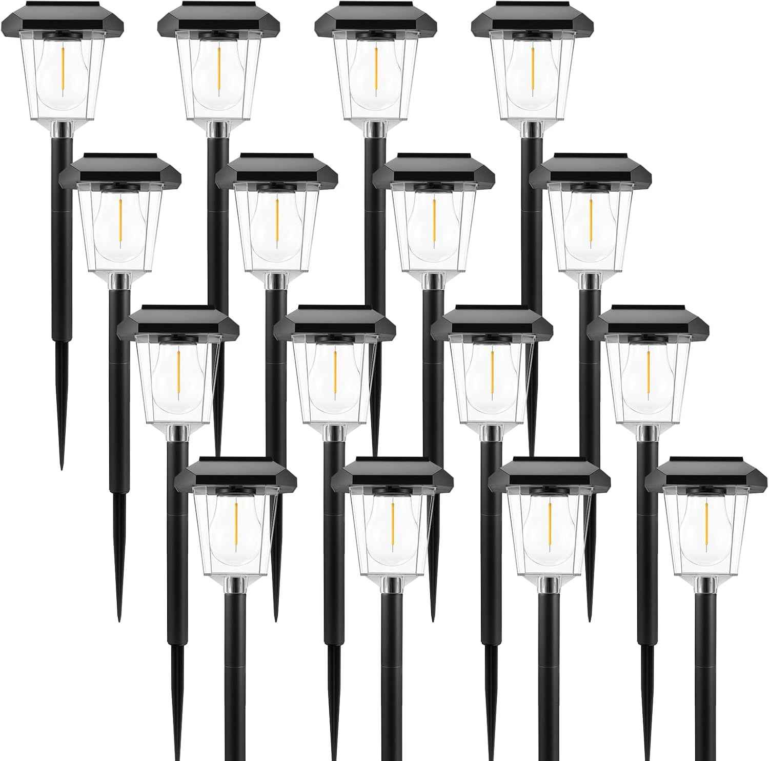 16Pack Solar Pathway Lights Outdoor, Warm White LED Waterproof Solar Lights | Garden Light Solar Powered, Long Lasting, Auto On/Off, 3000K, Stake Landscape Lighting for Outside, Walkway, Lawn, Yard Decor