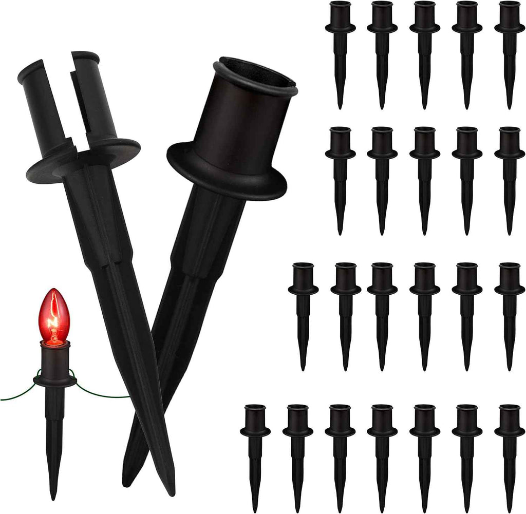 TIORIY 25 Pack 6 Inch Christmas Light Stakes - for C7 C9 Pathway String Lights Outdoor, Durable Plastic Lights Stakes, Use on Yard Garden Lawn Patio Path Walkway Decorations (25, Black)