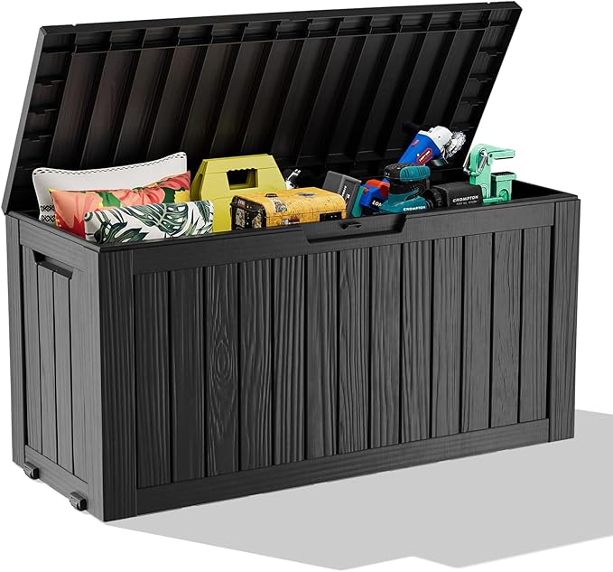 ROJIK Outdoor Storage Box with Wheels – 85 Gallon Mobile Waterproof Resin Deck by ROJIK