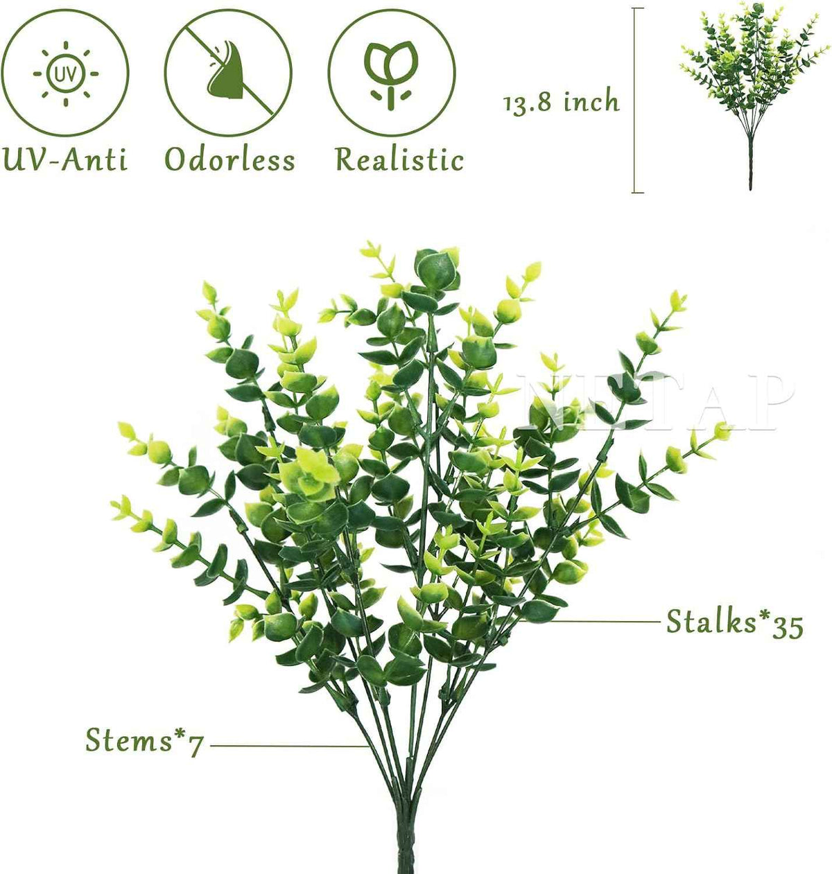 NETAP Outdoor Artificial Flowers UV Resistant, 20 Bundles Fake Realistic Floral Greenery Plants for Outside Porch, Window Boxes, Garden, Yard, Inside Home Table Decor, Green