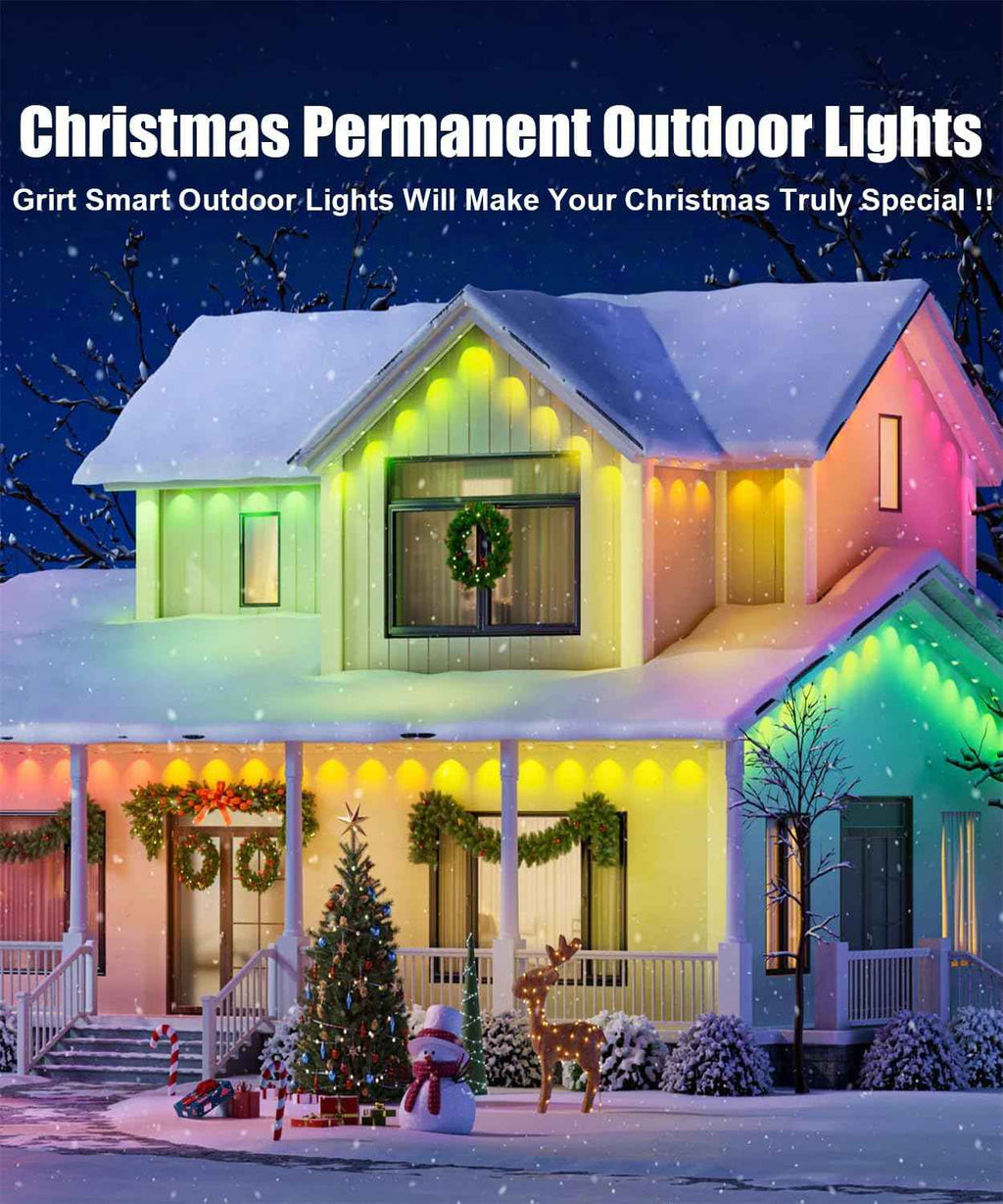 100ft Permanent Outdoor Lights for House, Smart RGB+IC Seasonal Decor | IP67 waterproof, app & remote control, 75 scene modes, 16M RGB+IC colors, warm & cool white, music sync, timer, holiday decor