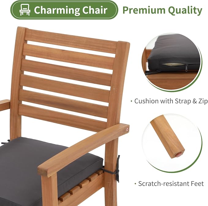OC Orange-Casual Stackable Patio Dining Chairs Set of 6, Outdoor Acacia Wooden - Image 4