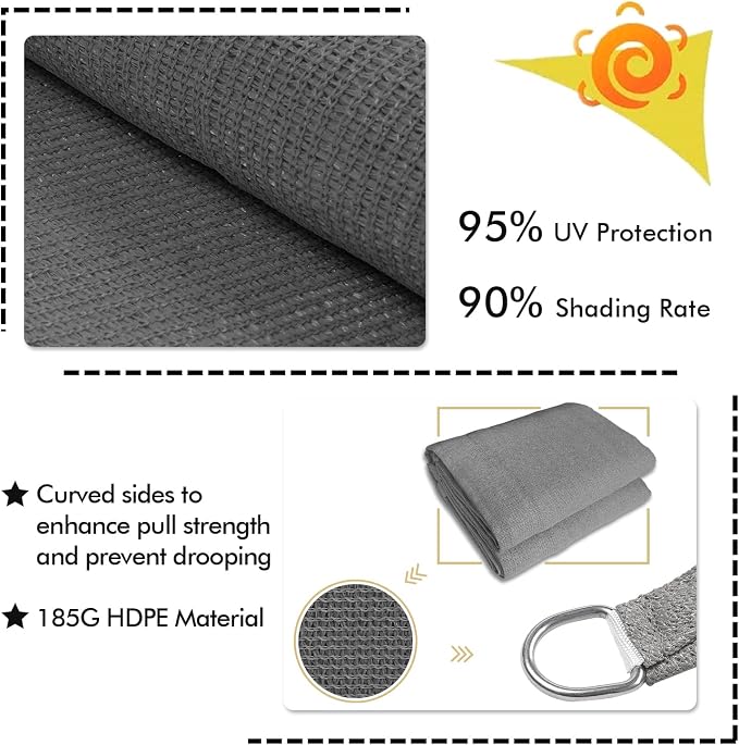 KANAGAWA 14'X14' Dark Gray Custom Size Sun Shade Sail Square UV Block Canopy - Image 3