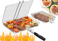 Grill Baskets for Outdoor Grill,Removable Wooden Handle,2PCS | Stainless Steel BBQ Grilling Basket,Camping Cooking Accessories for Meat Fish Vegetable Seafood, Gifts for Men Dad Husband