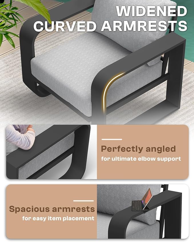 Aluminum Outdoor Patio Furniture Set, 5 Piece Oversized Patio Conversation Sets - Image 2