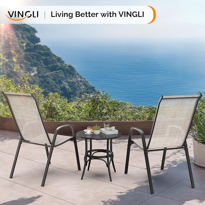 VINGLI Patio Chairs Set of 6 – Stackable Outdoor Dining Chairs - Image 6