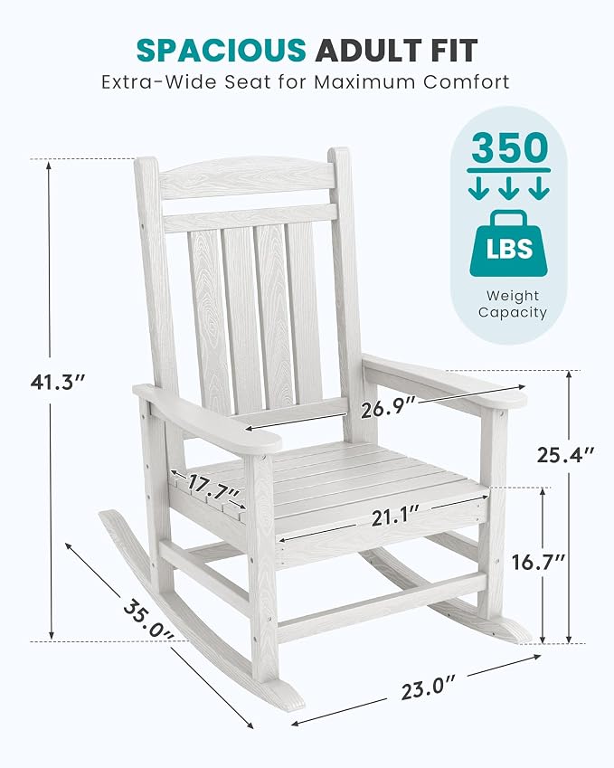 SERWALL Outdoor Rocking Chairs Set of 2, Oversized HDPE Porch Rockers - Image 3