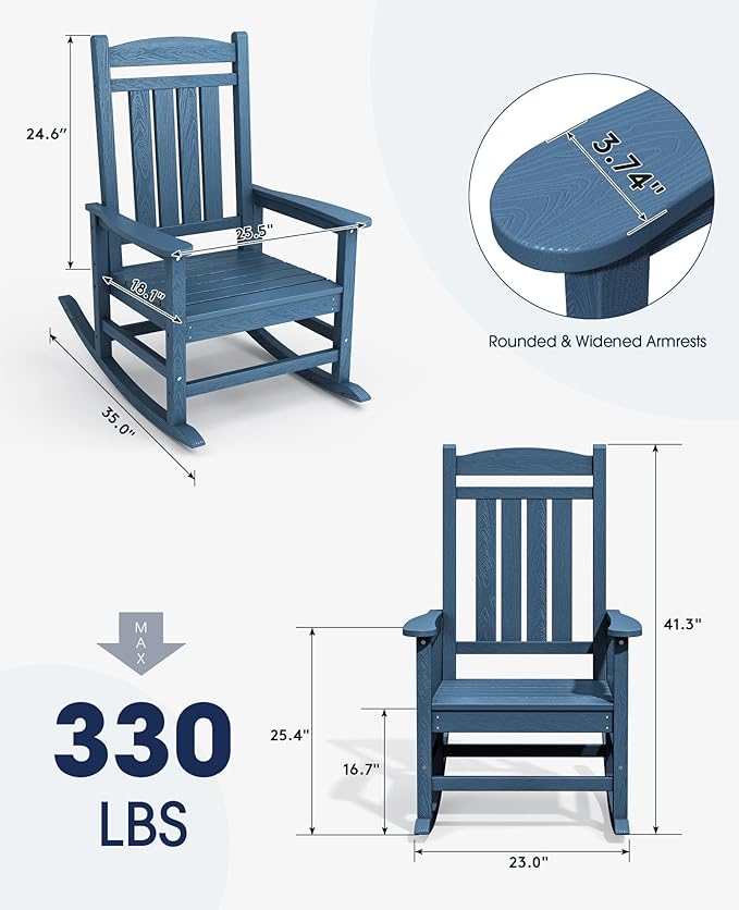 KINGYES HDPE Patio Rocking Chair Set of 4, Outdoor Rocking Chairs Porch Rocker - Image 2