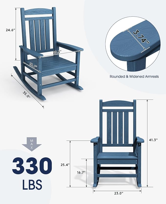 KINGYES HDPE Patio Rocking Chair Set of 2, Outdoor Rocking Chairs Porch Rocker - Image 2