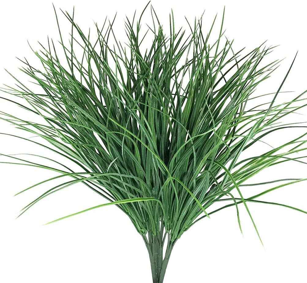 4pcs Artificial Fake Grass Plants Flowers Faux Plastic Wheat Grass Outdoor UV Resistant Greenery Shrubs Plant for Outdoor Planters Wedding Indoor Outside Hanging Home Garden Décor(4, Green)