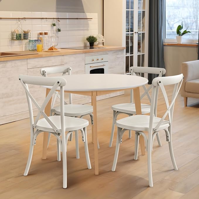 VINGLI Plastic Outdoor Dining Chairs Set of 6, Stackable Patio Cream White - Image 4