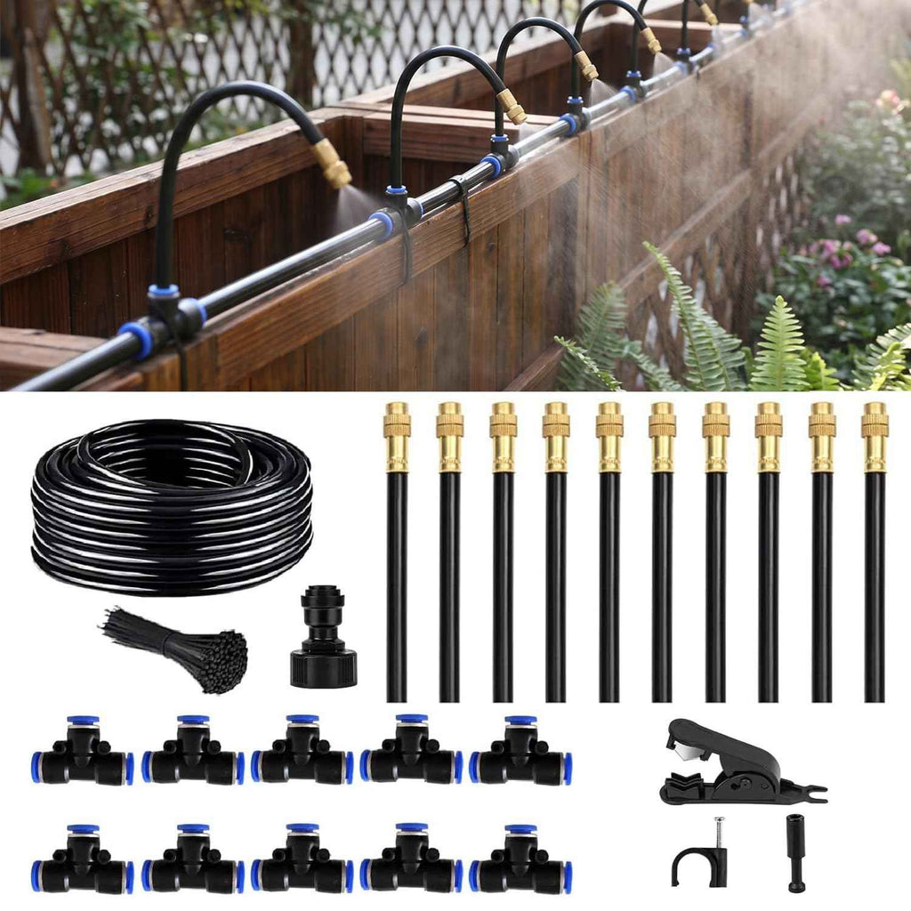 360° Adjustable Drip Irrigation System - Compatible 1/4" Irrigation System, 33FT Garden Watering Atomizing System with 10pcs Nozzles, Greenhouse Accessories for Yard, Lawn, Plants, Garden (33Ft)
