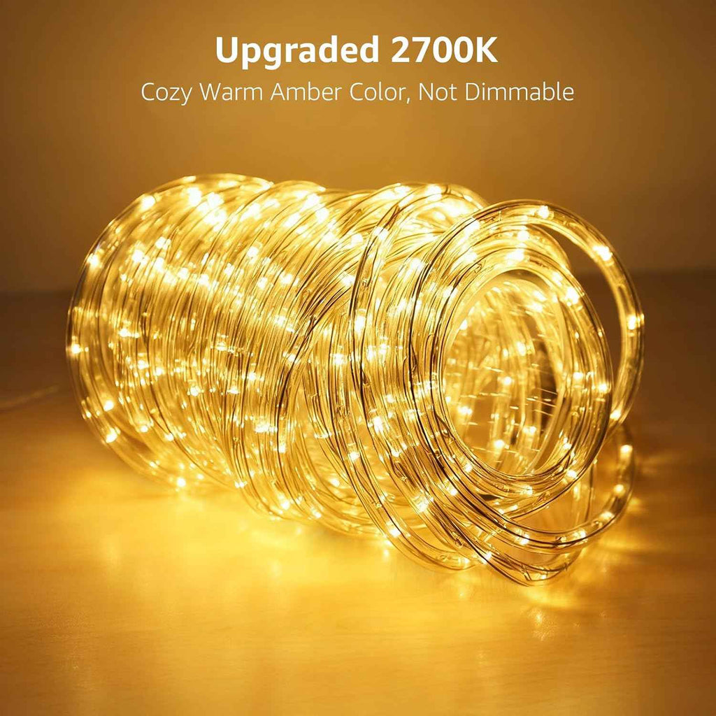 Lighting EVER 33ft 240 LED Rope Lights Outdoor Waterproof, 2700K Warm White | 24V Low Voltage, Linkable Connect up to 3 Sets, Classic 3/8" Clear Tube, Plug in Outside Lights for patio deck, Not Cuttable