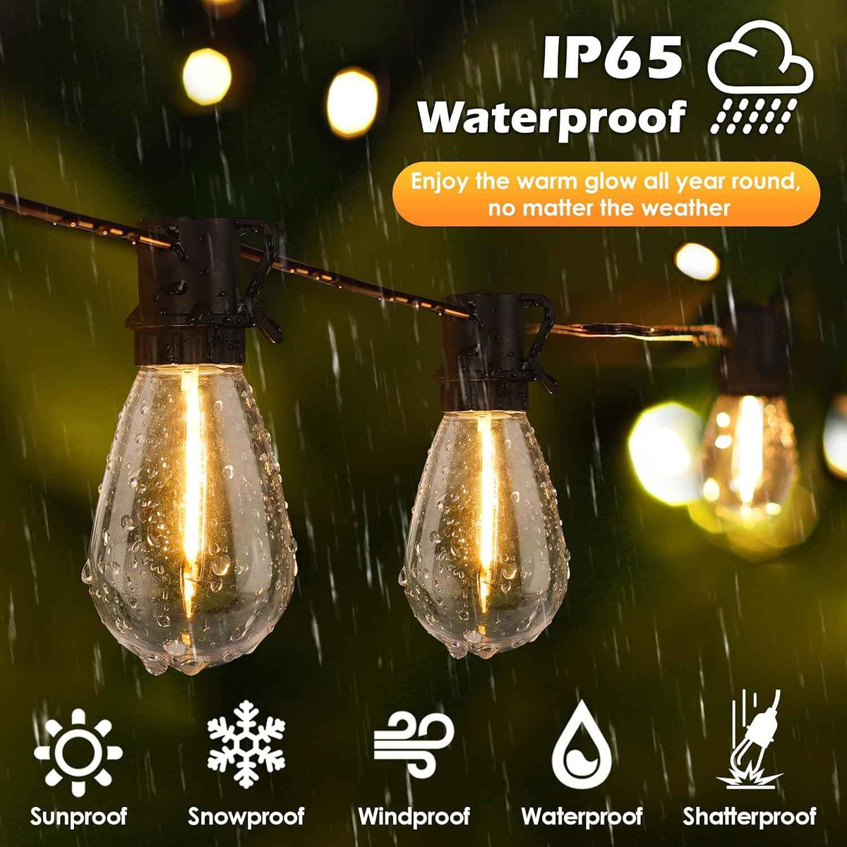Larkvue 96FT LED Outdoor String Lights, 30+2 S14 Edison Bulbs, Black | Waterproof, Shatterproof, Connectable, Energy-saving, Plug in, Dimmable, Hanging Lamp for Backyard Patio Garden Decor