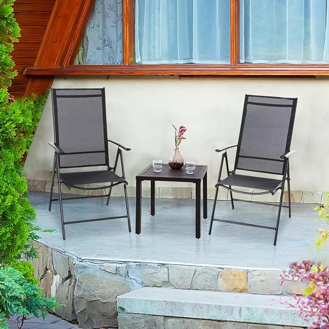 PHI VILLA Indoor Outdoor Small Metal Square Side/End Table, Patio Coffee Bistro - Image 2