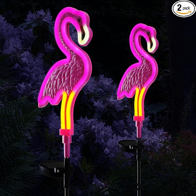 Flamingo Solar Lights Outdoor Decor, Solar Pink Flamingos Outdoor by Unknown
