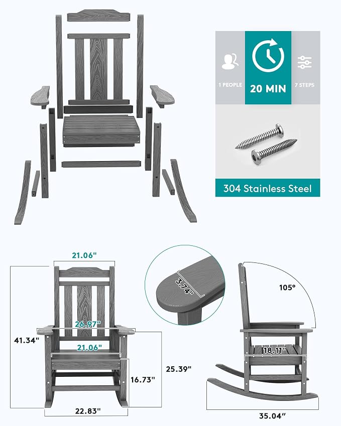SERWALL Oversized Rocking Chair Set of 2 Outdoor, HDPE Outdoor Rocking Chair - Image 6