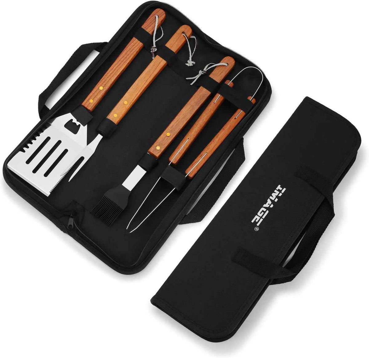 IMAGE Wooden BBQ Accessories Grilling Tools,Stainless Steel BBQ Tools Grill Utensils Set for Outdoor Grill, Cooking, Backyard Barbecue & Camping Gift for Man Dad Women Barbecue Enthusiasts Set of 4