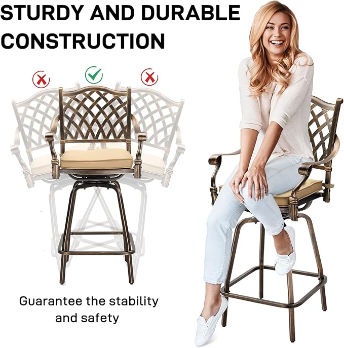 VINGLI Outdoor Swivel Bar Stools Set of 2, Cast Aluminum Patio Bar Height Chair - Image 6