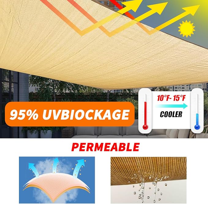 Upgraded with High-Strength Steel Cable Edges 8' x 12' Sun Shade Sail Sand - Image 2