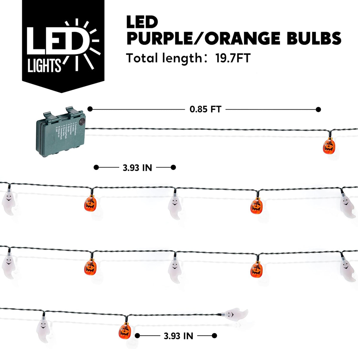 JOYIN Halloween String Lights Decorations, 19.7FT 30 LED Battery Operated Ghost Pumpkin 3D String Light with 8 Lighting Modes for Home Indoor Outdoor Halloween Party Decor(Orange/White Color)