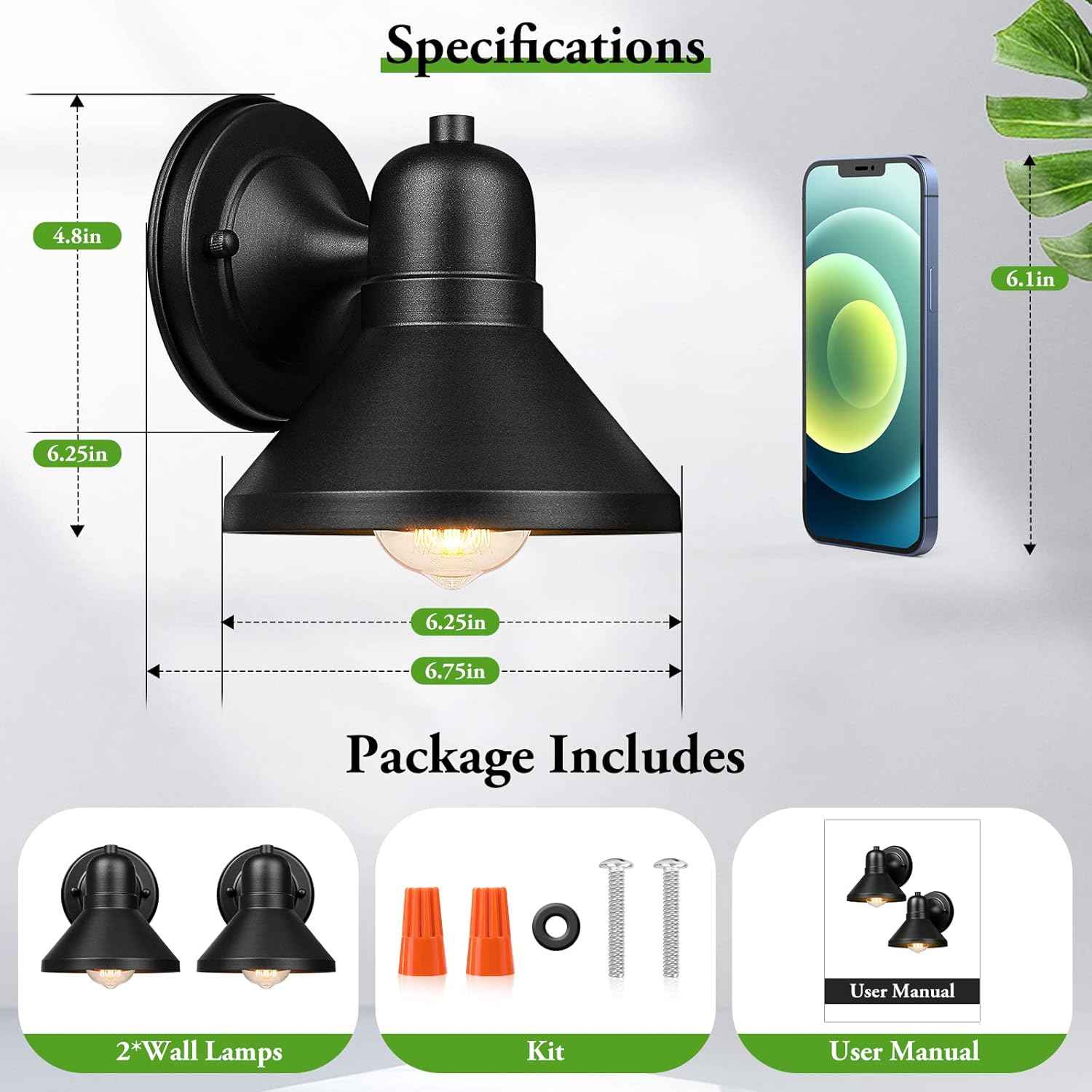 Brightever Outdoor Lanterns, 2-Pack Exterior Light Fixtures, Waterproof Anti-Rust Black Wall Mount Lights, Small E26 Socket Outside Lights for House, Front Porch, Playhouse, Garage