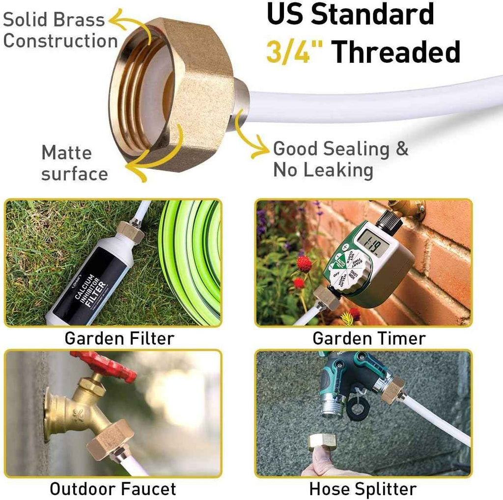 HOMENOTE US Standard Faucet Adapter, 3/4'' to 1/4'' Hose Adapter | Convert 3/4" Female Hose Thread Bib to 1/4" Tubing, 2 Brass Adapters with 4 Washers