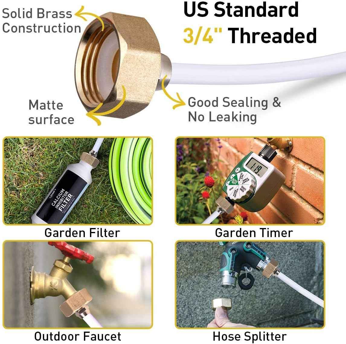 HOMENOTE US Standard Faucet Adapter, 3/4'' to 1/4'' Hose Adapter | Convert 3/4" Female Hose Thread Bib to 1/4" Tubing, 2 Brass Adapters with 4 Washers
