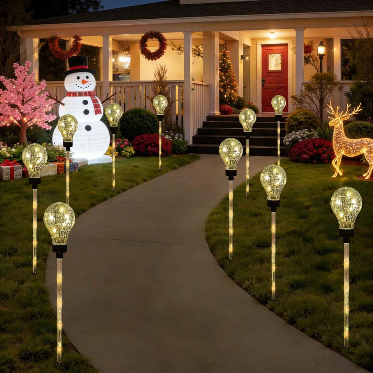 Huacenmy Solar Lights Outdoor Garden Decorative Waterproof 6 Pack Bulb Lights Outside Solar Pathway Lights for Garden Home Christmas Landscape Path Yard Lawn Driveway Flowerbed Decor - Warm White