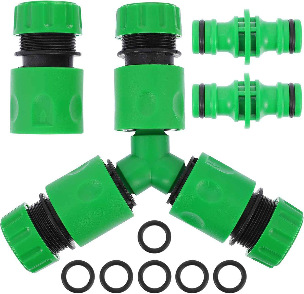 7Pcs Garden Hose Irrigation Connector Set with 6 Seal Rings, Plastic Tube Adapter Fittings for Outdoor Watering and Garden Hose Repair
