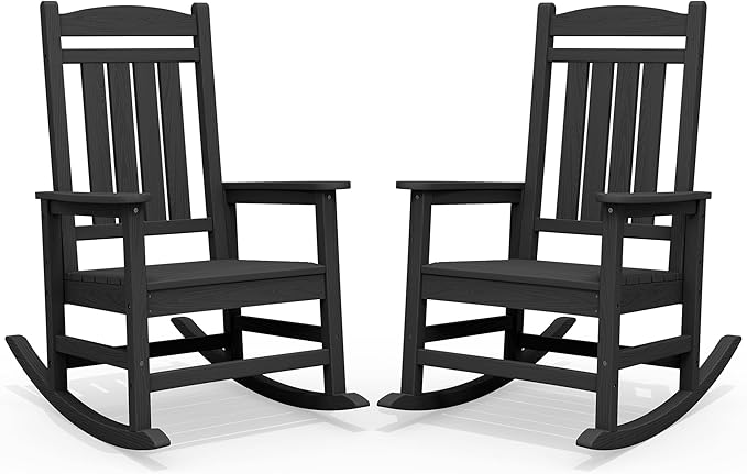 SERWALL HDPE Outdoor Rocking Chair Set of 2, Patio Rocking Chairs, All-Weather by SERWALL