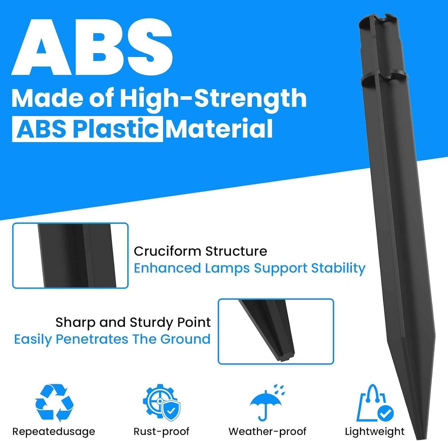 SDTC Tech 12 Pack ABS Ground Spikes for ID 0.83" Solar Torch Lights | Abs Plastic, Outdoor Garden Stakes, Repair Broken Spikes, No-tool Install, 8.2" Reinforced Anti-bend, Anti-loose Top Designt