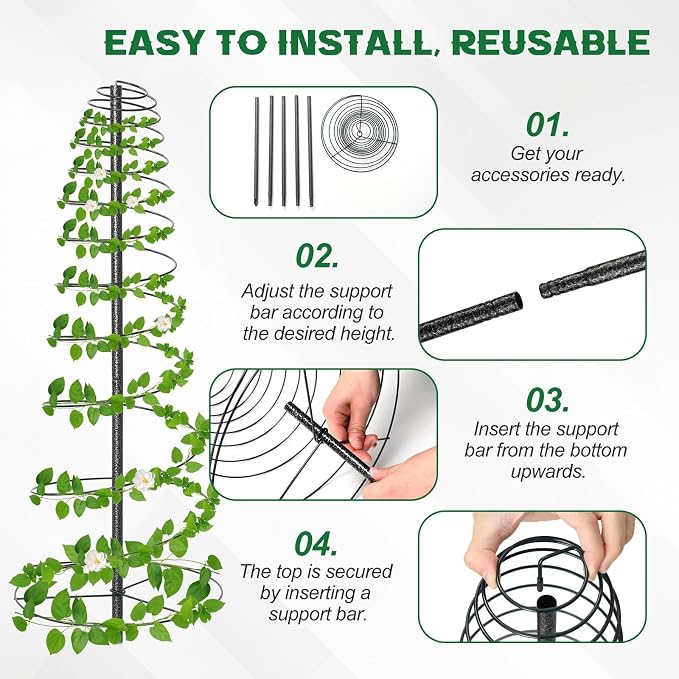 2 Pack Spiral Trellis for Climbing Plants Outdoor, 45 Inch Tall Heavy Duty - Image 6