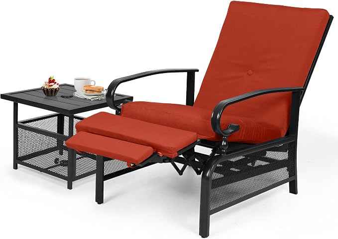 Oakcloud Adjustable Outdoor Lounge Chair Metal Patio Relaxing Recliner Chair Set