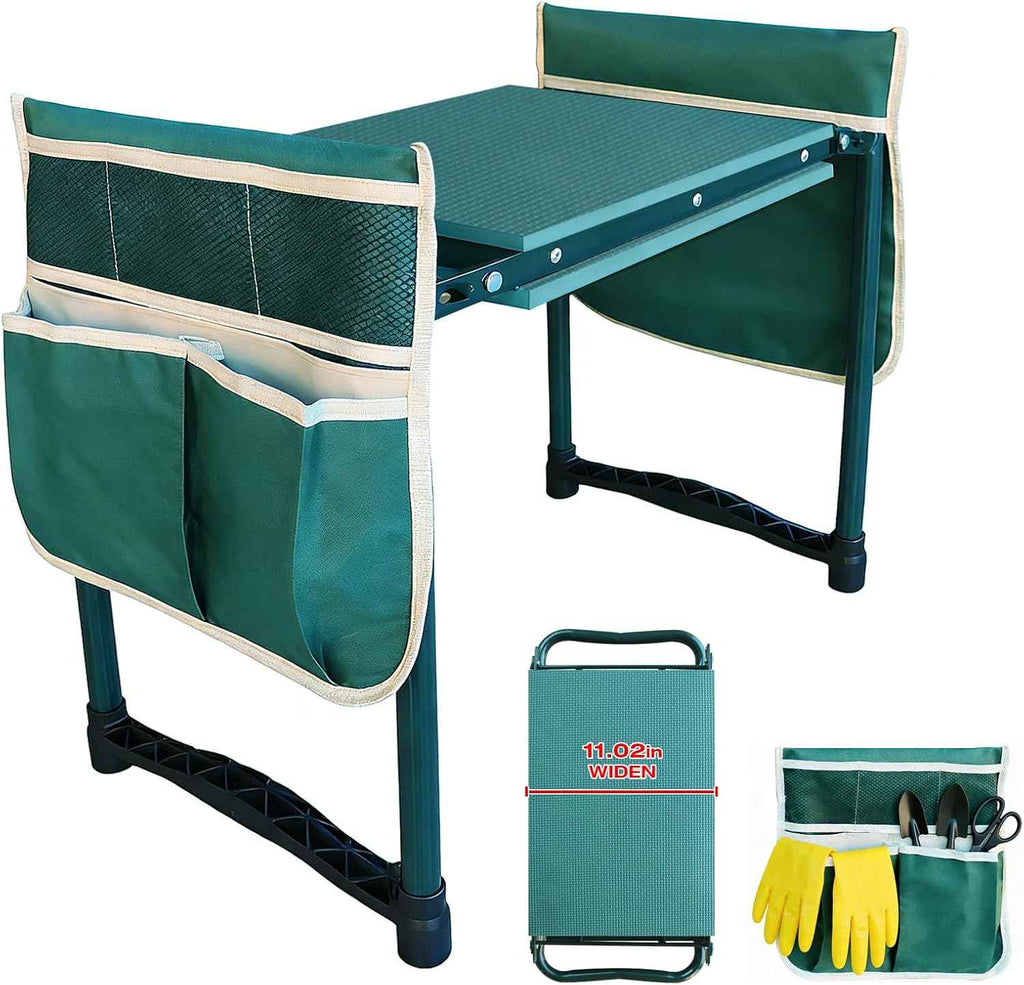 Garden Kneeler and Seat Gift for Women, Men, Seniors, Mom, Dad | Heavy-Duty with Two Tool Bag Extra-Wide 11.02" Foldable Gardening Stool for Knee & Back Support , Portable Bench Perfect