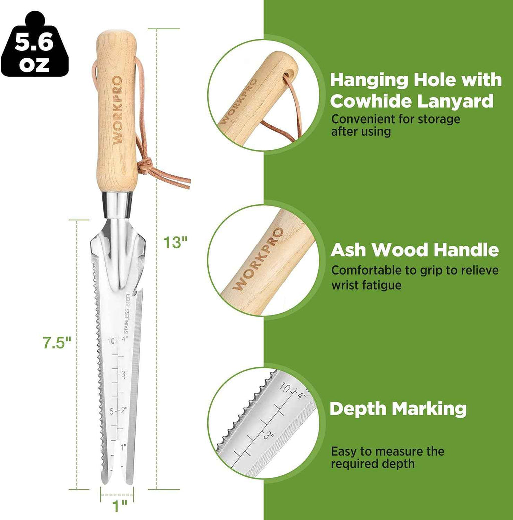 WORKPRO Hand Weeder Puller, 5-in-1 Garden Trowel with Wooden Handle | Gardening Weeding Tool for Easy Weeder Removal, Planting, Weeding, Flower & Vegetable Care in Garden Lawn Yard