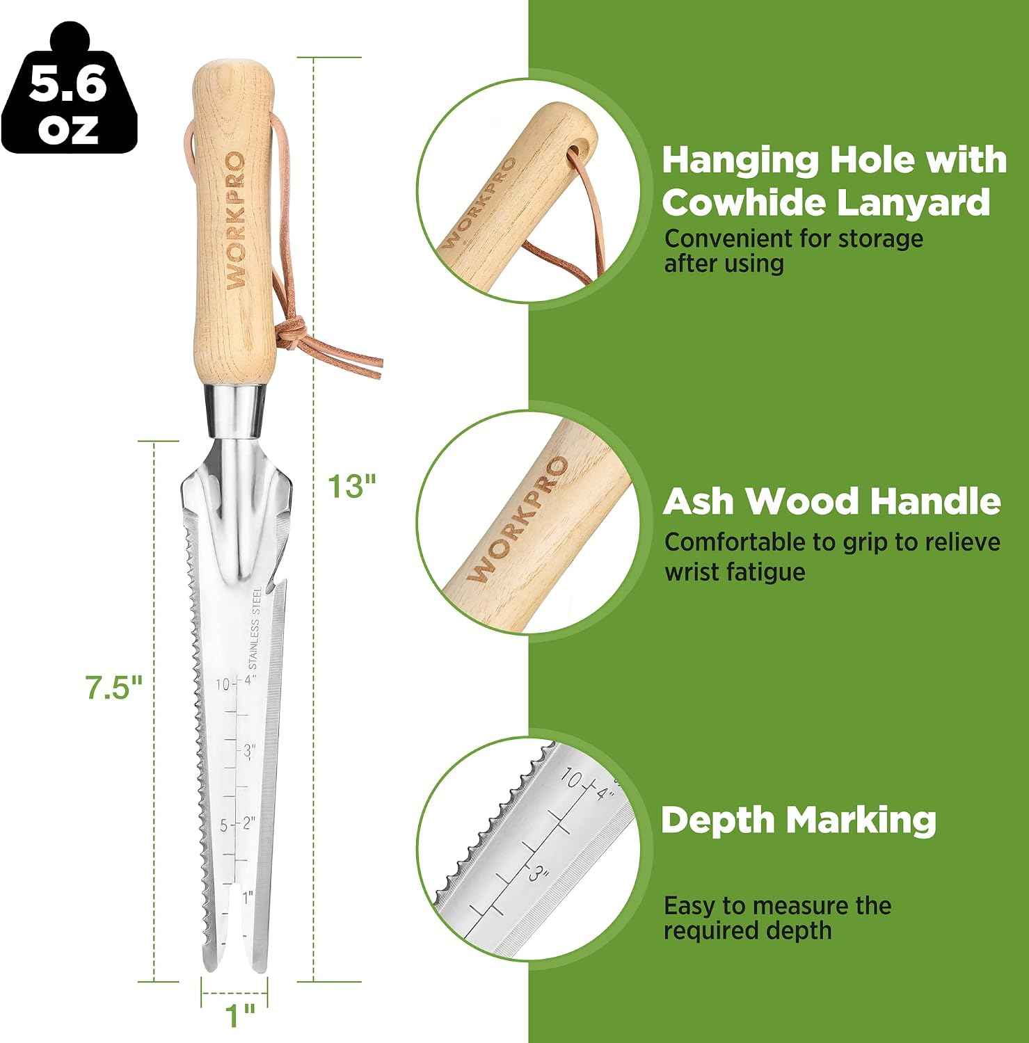 WORKPRO Hand Weeder Puller, 5-in-1 Garden Trowel with Wooden Handle | Gardening Weeding Tool for Easy Weeder Removal, Planting, Weeding, Flower & Vegetable Care in Garden Lawn Yard