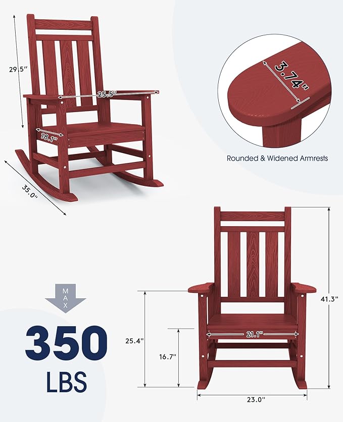 KINGYES Oversized Outdoor Rocking Chair, All-Weather Patio Rocking Chairs - Image 2
