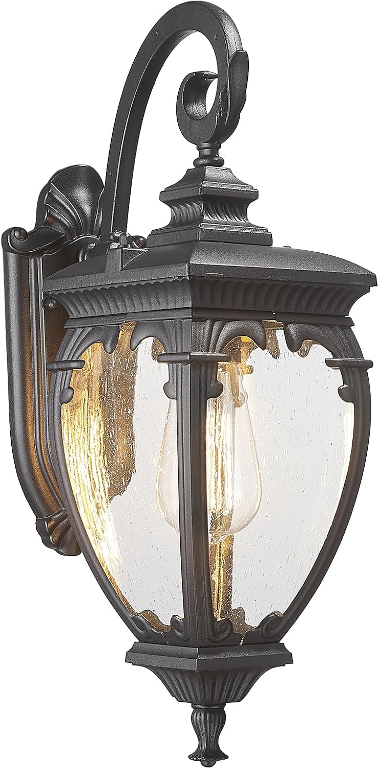 Porch Lights Outdoor Wall Lights Exterior Sconce Light Fixtures | 18.7" Aluminum Outdoor Wall Lantern with Seeded Glass, Waterproof Black Exterior Light Fixtures for Porch House Outside Patio