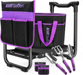 Garden Stool & Kneeler 7-Piece Set with 3 Aluminum Tools, Double-Layer Tote Bag & 2 Side Pouches - Foldable Gardening Bench Kit - Ideal Gifts for Women Mom Seniors (Purple)