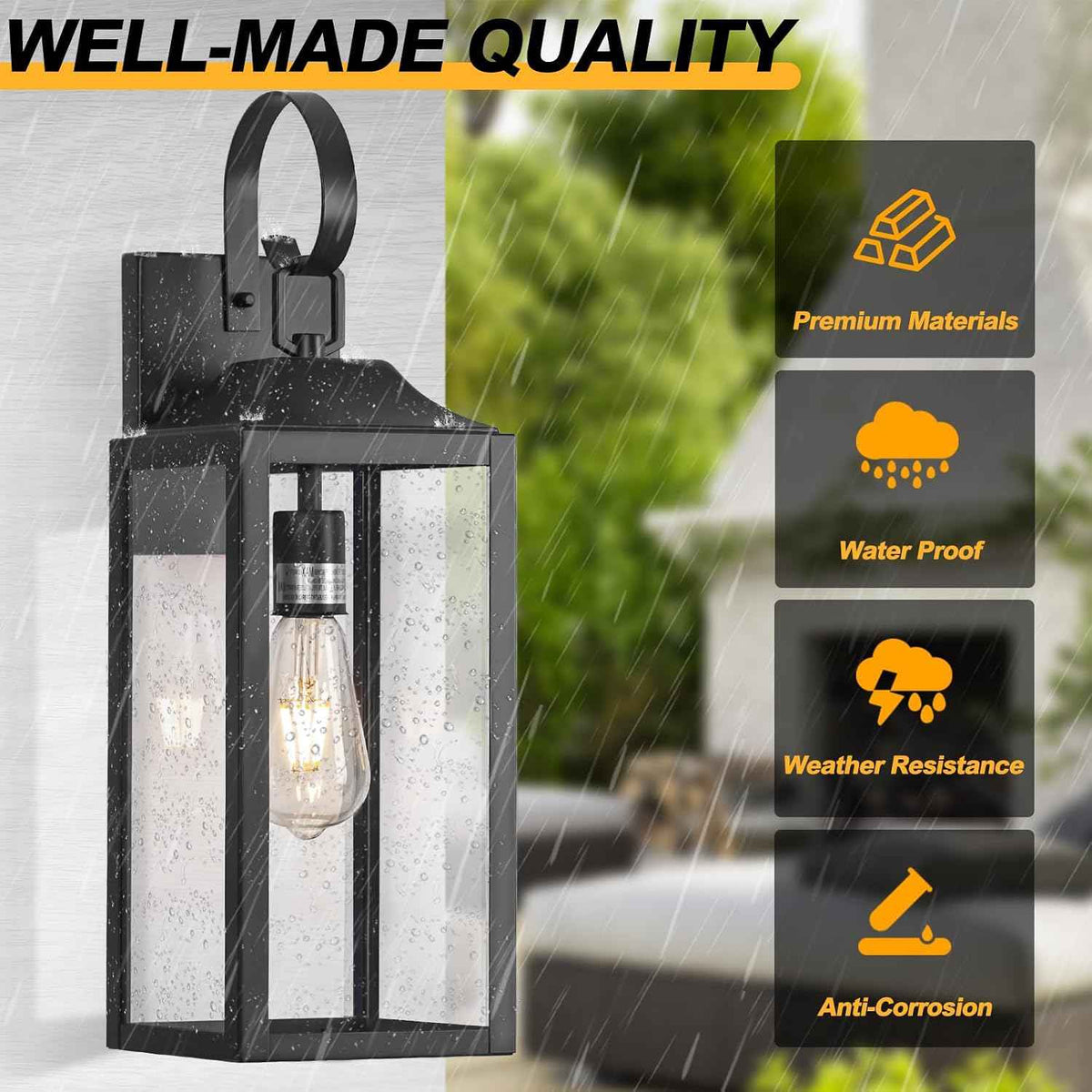 19" Large Outdoor Light Fixture 2 Pack, Black Exterior Lighting Fixtures | Anti Rust Porch Lights Outdoor, Modern Wall Lantern Coach Lamps Sconce, Outside Lights for House, Doorway, Garage, Patio