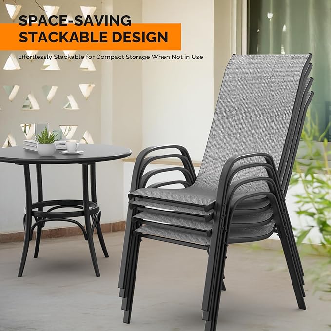 VINGLI Patio Chairs Set of 4 – Stackable Outdoor Dining Chairs - Image 4
