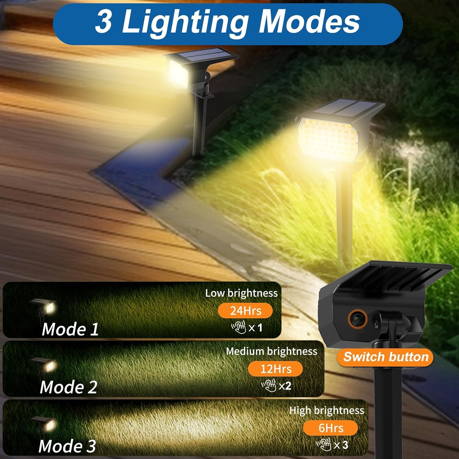 WENATY Solar Spot Lights Outdoor Waterproof Spotlights 12 Pack Warm White | 46LED, 3 Mode, Auto On/Off Landscape Spotlights Solar Powered Flood Lights for Outside Pathway Yard Garden House Walkway Tree