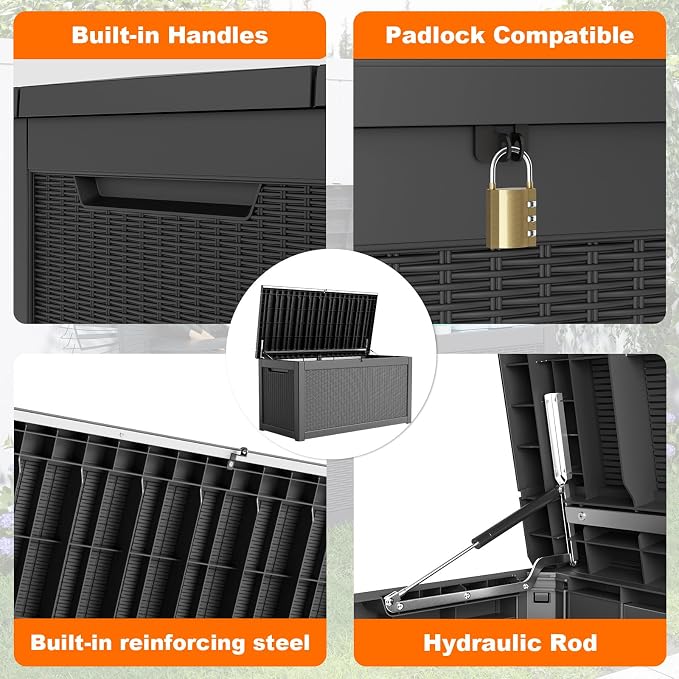 320 Gallon Resin Deck Box, Lockable Weatherproof Outdoor Storage Box - Image 5