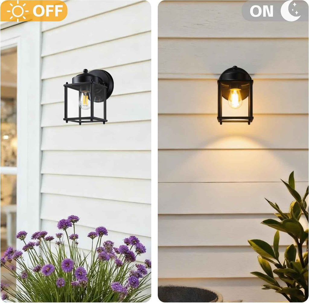 LIT-PaTH Outdoor Wall Light Fixture, Anti-Rust Metal Glass, Black, 2 Pack | Exterior Porch Light Wall Sconce Lantern for House Patio Garage, Waterproof Rustproof, E26 Socket 60W Max