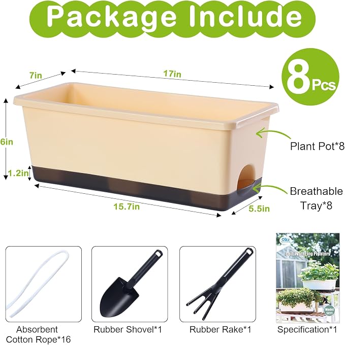 Window Box Planter 8 Pcs, 17 Inches Rectangle Flower Pots - Image 5