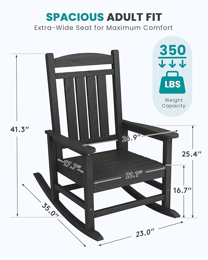 SERWALL HDPE Outdoor Rocking Chair Set of 4, Patio Rocking Chairs, All-Weather - Image 3
