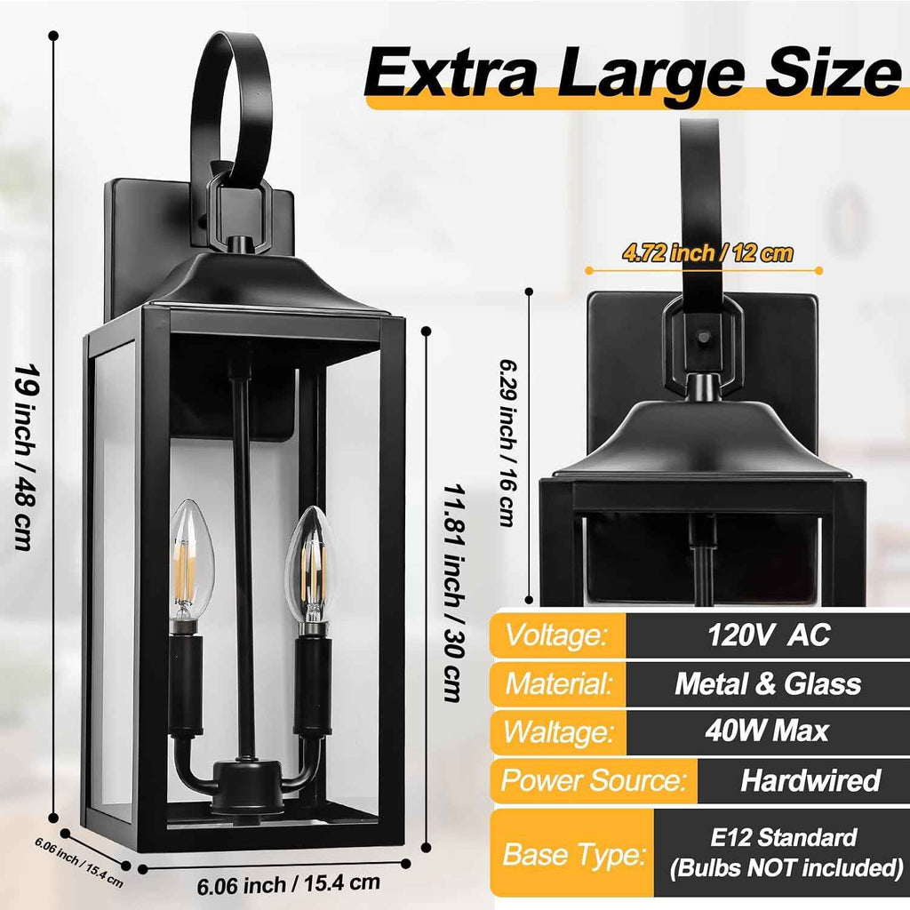 19" Large Outdoor Wall Lights, Modern Waterproof Exterior Lighting Fixtures | Anti-Rust Outdoor Porch Lights Wall Mount, Industrial Outdoor Light Fixture Farmhouse Ouside Wall Sconces, Black, 1-Pack