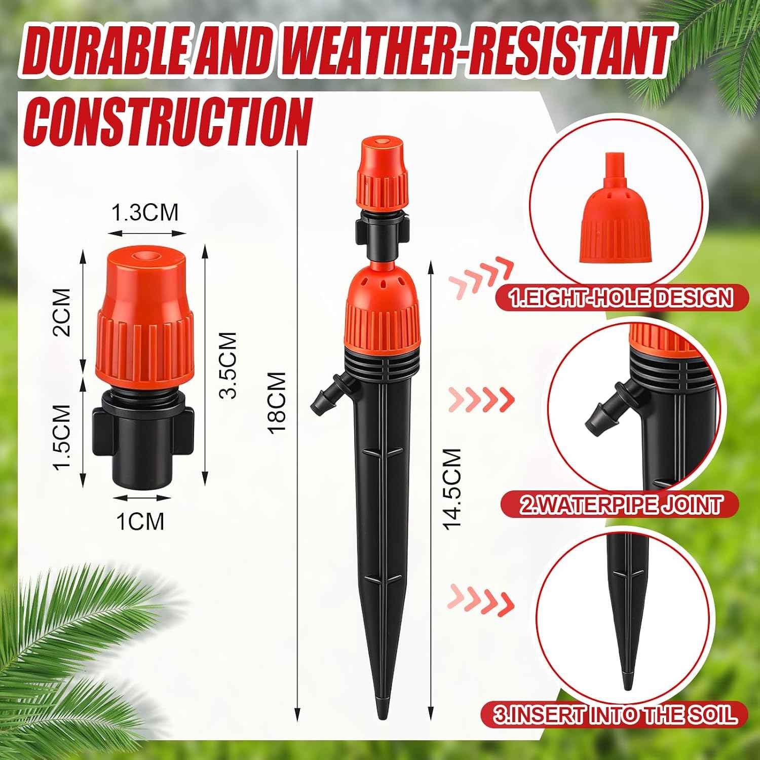 Baquler 50 Pcs Drip Irrigation Emitters 360 Degree Water Flow Stake Drippers for 1/4" Irrigation Hose Accessories for House Garden Watering