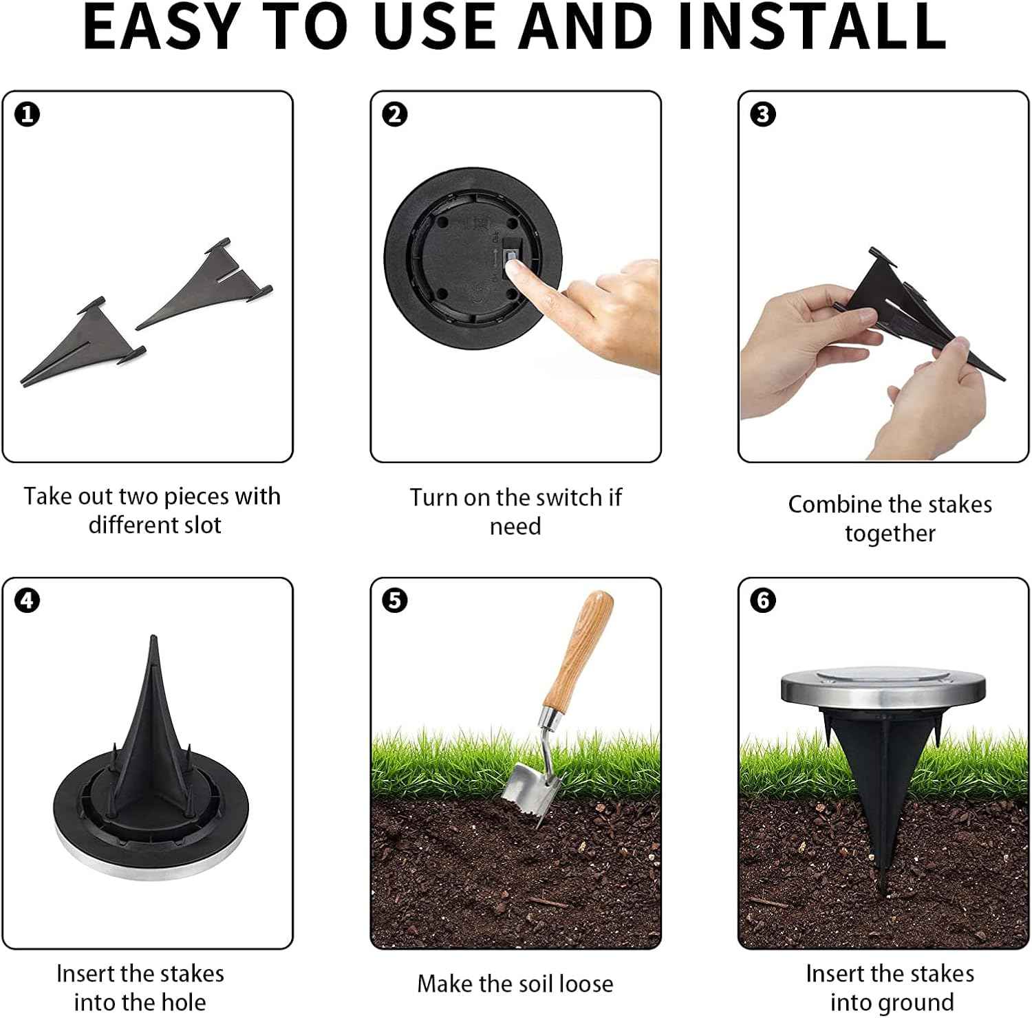 Replacement Stakes for Solar Ground Light, 6 Set Reinforced Plastic Ground Spikes, Replacement Parts for Solar Pathway Disk Light and Garden Glass Ball Outdoor